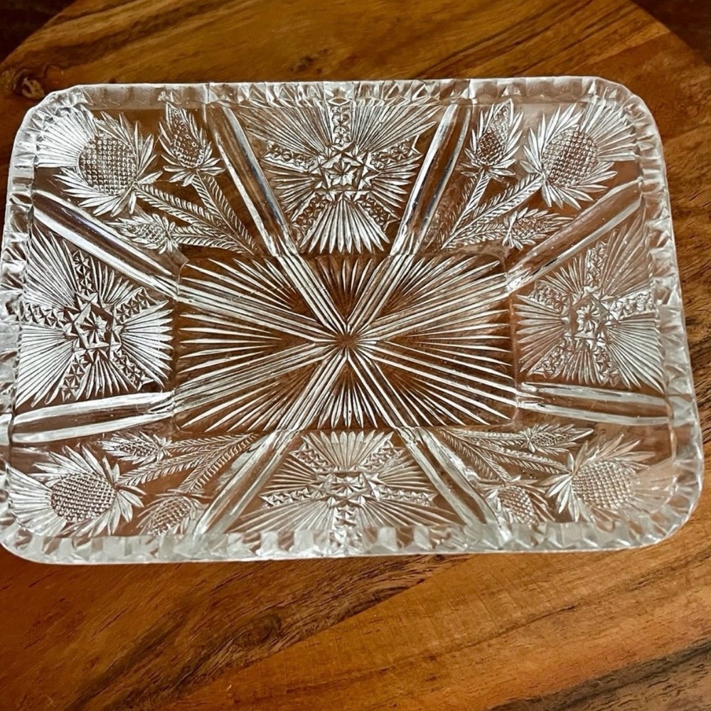 Vintage Higbee Paneled Thistle 7” Rectangular Pressed Glass Bowl